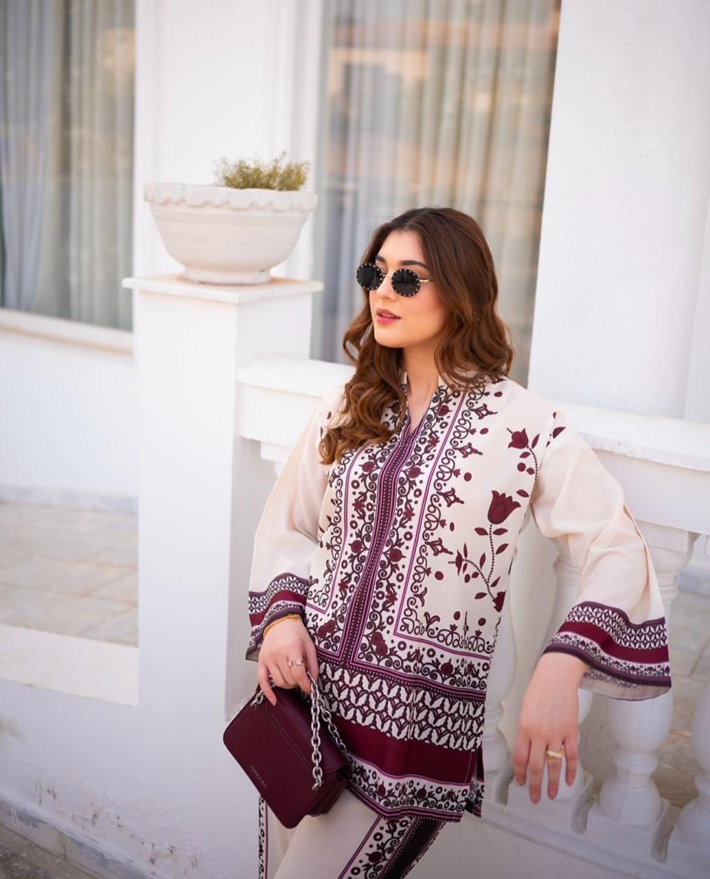 Ivory Maroon Harmony Suit